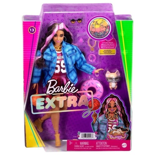 MATTEL HDJ46 Barbie Extra Sportowa sukienka Czarno różowe włosy