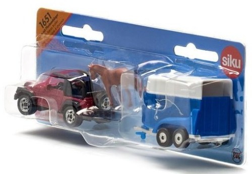 SIKU S1651 16" Jeep z przyczepą na konie