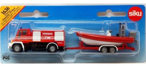 SIKU S1636 16" Straż pożarna Unimog z łodzią
